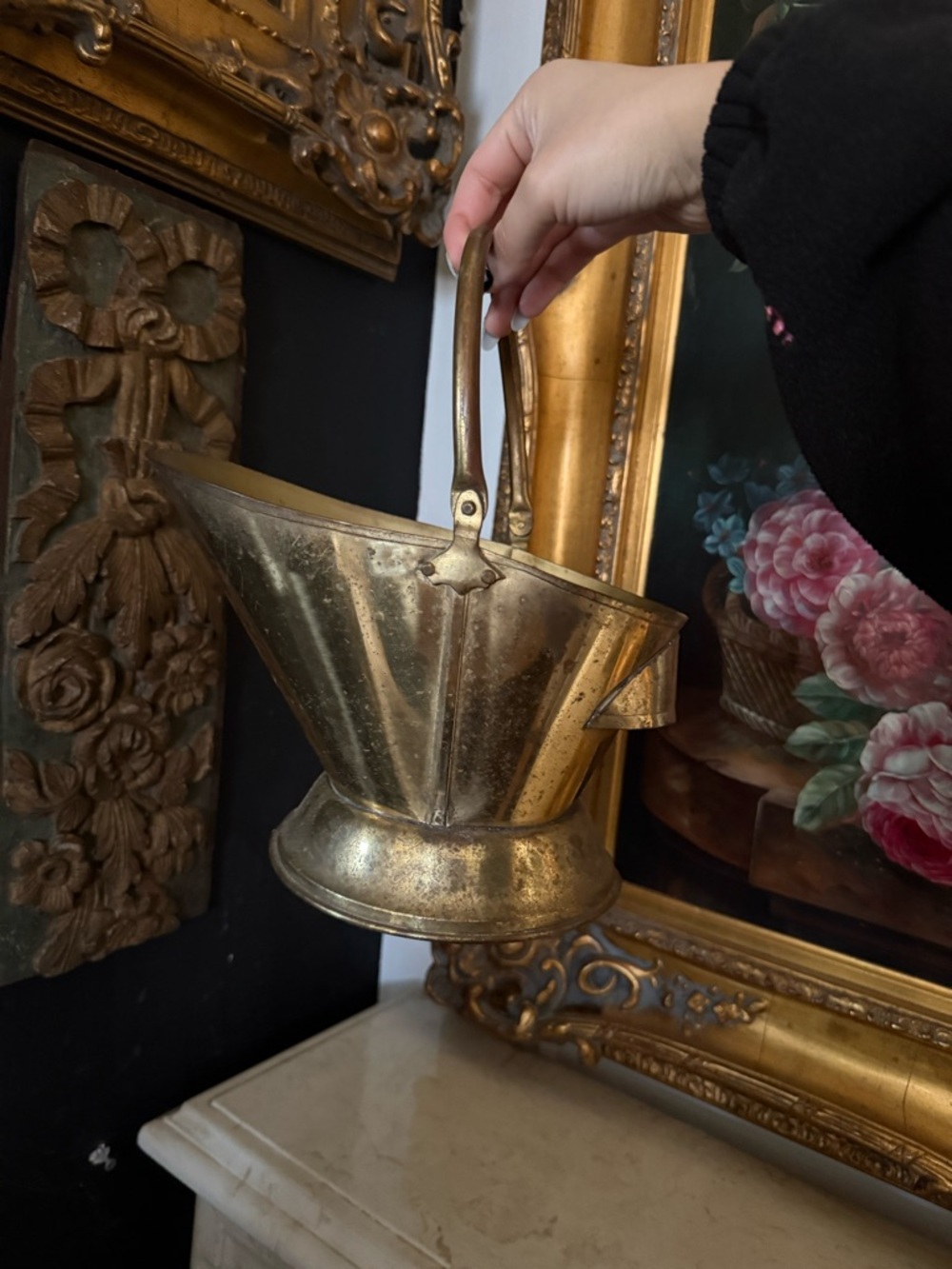 Unique Vintage Gold Decorative Coal Scuttle Basket